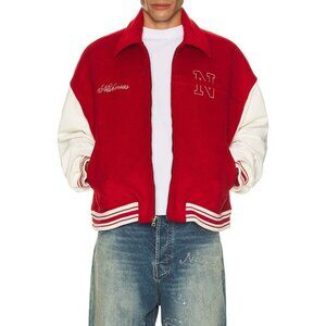Nahmias Varsity Oversized Bomber in Cherry Red
